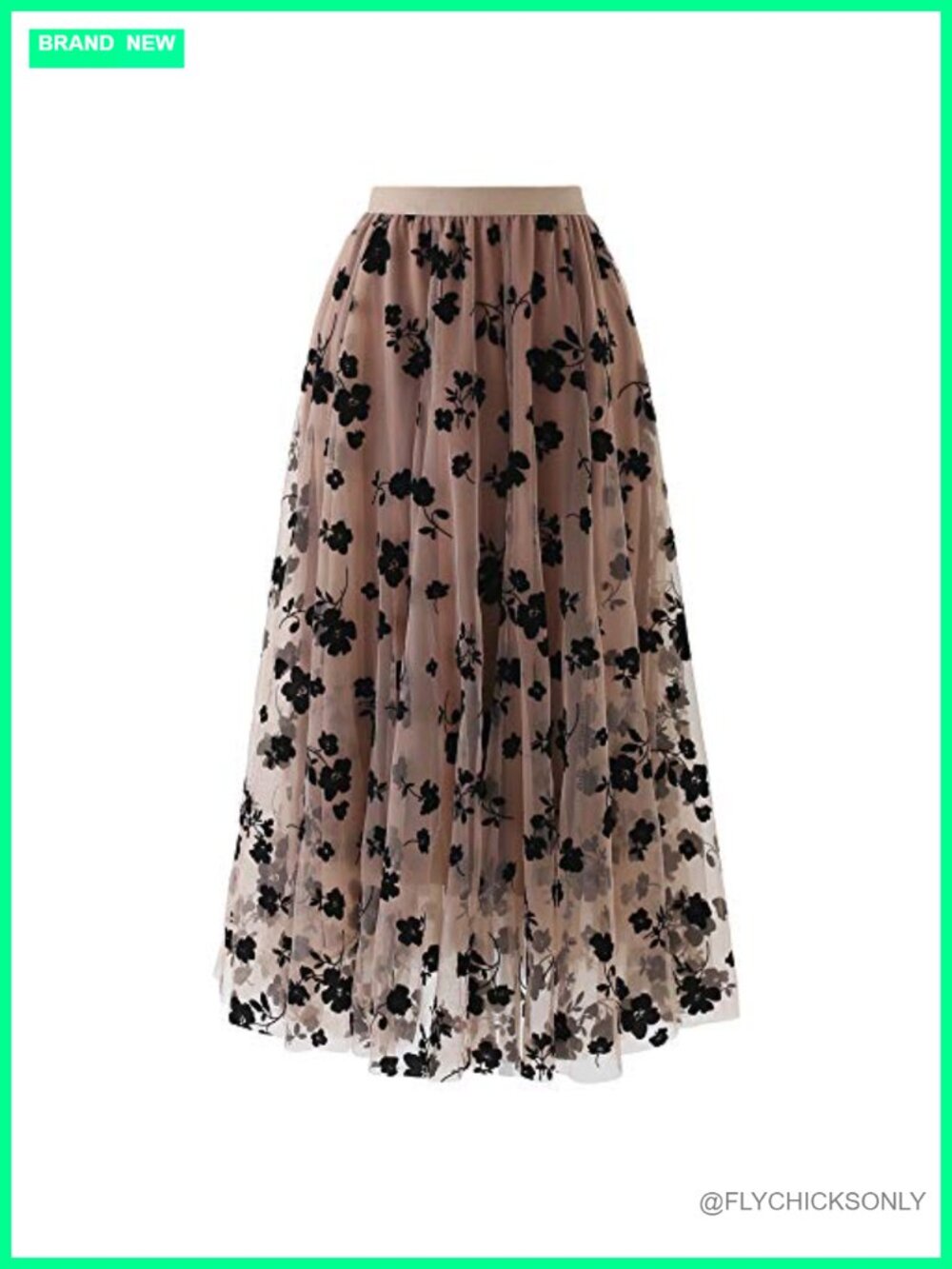 3D Posy Double-Layered Mesh Midi Skirt